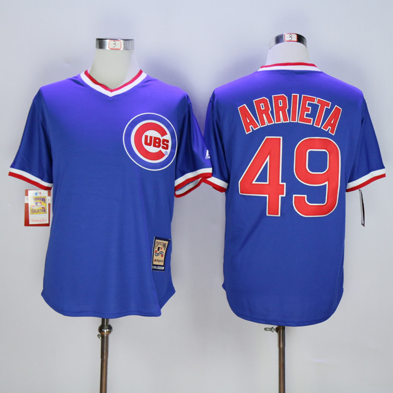 Men Chicago Cubs 49 Arrieta Blue Throwback MLB Jerseys